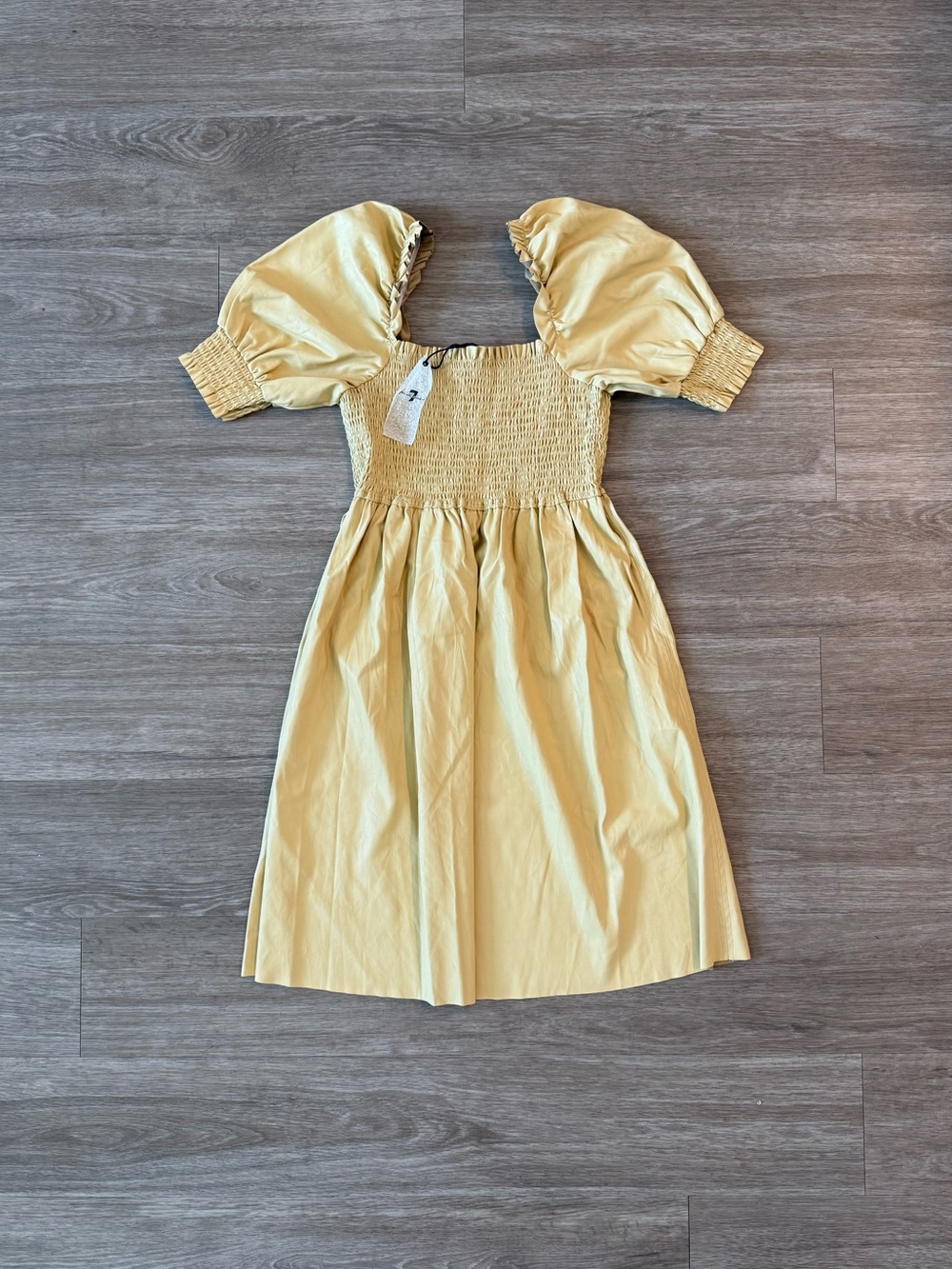 NWT 7 For All Mankind Faux Leather Puff Sleeve Fit & Flare Dress, Size Medium